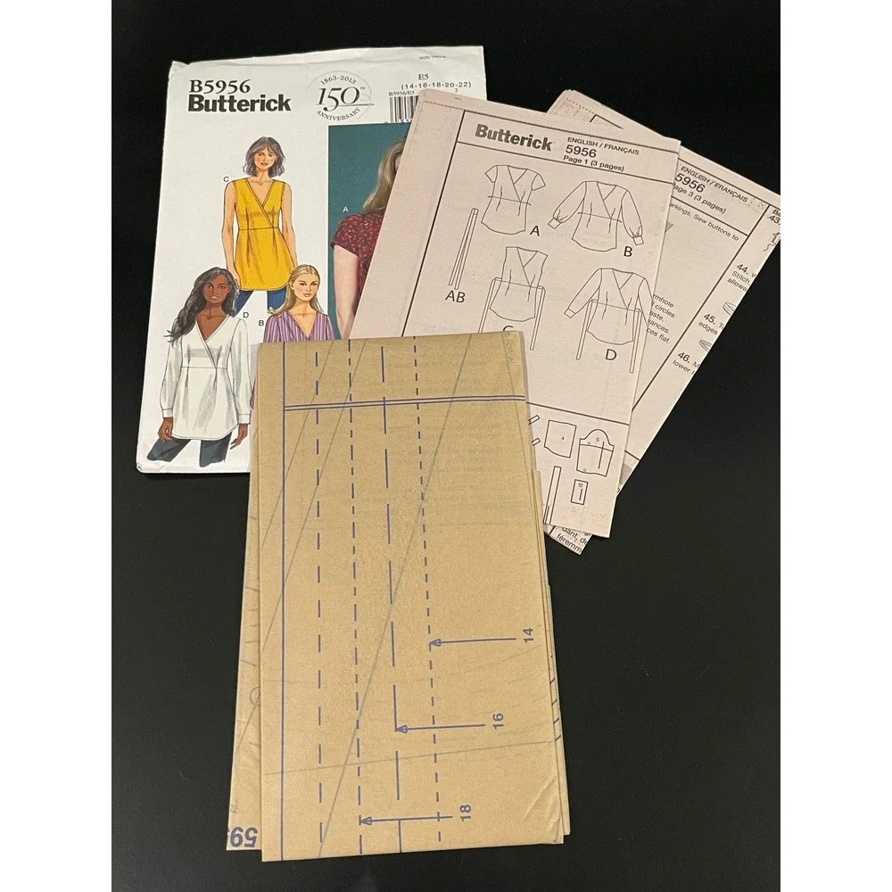 00222 - Butterick B5956 Sewing Pattern Misses Top Loose Fitting‎ Size 14-22